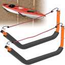 26" Kayak Wall Mount Storage Rack with Foam Padded, 150lb Weight Capacity Kayak Holder Accessories with Elastic Rope, Kayak Hooks for Outdoor StorageGarage WallHangingDockCanoe Hanger  (2 PACK-Red)