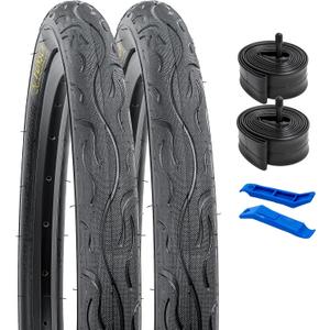 YUNSCM 2-PCS 20" Bike Tires 20 x 2.125/57-406 and 20" Bike Tubes Schrader Valve Compatible with 20x2.10 20x2.125 20x2.15 Bike Bicycle Tires and Tubes(P1074/Y1182/B1751)