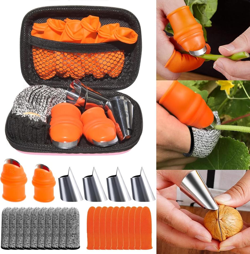 24Pcs Silicone Gardening Thumb Knife Pruner Anti-Cut Finger Cover Pruner Knife-Plants Fruit Vegetable Potted Kitchen Pickers Plant Picking Trim Harvesting Cutter Separator Garden Tool with Case