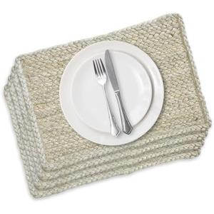 Homewear Jackson Set of 4 Jute Placemats, 12 x 18, White, Heat Resistant, Durable Table Mats for Dining Table, Kitchen, Home, Holiday, Party, Indoor Outdoor Use