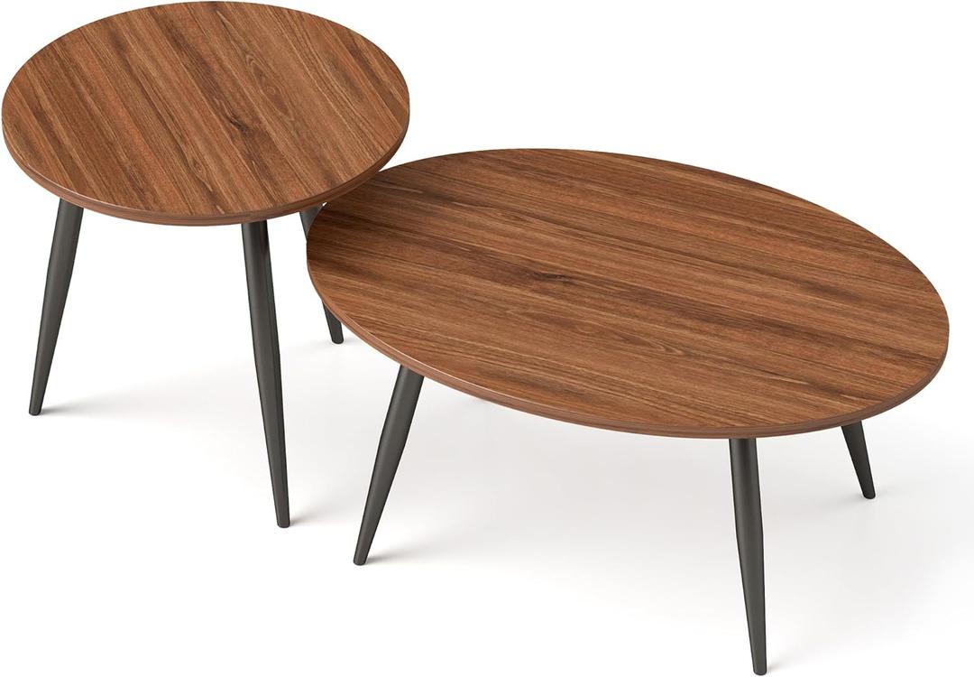 Set of 2 Coffee Table,Nesting Side Table, Living Room Sofa End Table (Brown)