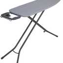 Household Essentials Ultra Ironing Board, 4-Leg, with Steel Top and Iron Rest, Cotton Cover with Fiber Pad, Heat and Stain Resistant, Matte Black Frame, Grey Cover