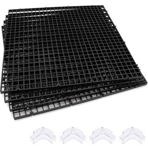 Hipanda Aquarium Hood Fish Tank top Cover, Terrarium lid Plastic Grid with 4-Piece Set Corner Protectors. Prevents Jumping (Fit 8MM/0.3inch Glass Black)