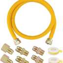 PLUMBINGMASTER 48" Flexible yellow Coated Corrugated line kit for Dryer Stove Range, Flexible Stainless Steel Gas Dryer Kit - 5/8" OD(1/2" ID) Dryer Gas Line with total 6 Connectors—— 3/4" MIP & 1/2"