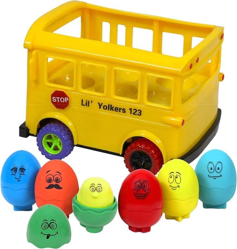 Lil Yolkers School Bus Egg Toy Set for Sensory & Motor Skills for Kids Ages 12+ Months - Educational Matching Game, Colorful Stacking Puzzle, Ideal Easter Basket Stuffer (6 Eggs)