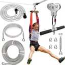 Fologtoo Zip Lines for Kids and Adults Outdoor Up to 500 Lbs, 304 Stainless Steel 150FT Zipline Kits for Backyard with Thickened 1/4" Wire Rope, Removable Pulley, Outdoor Playground Equipment