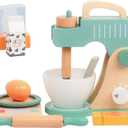 Wooden Blender Toys Play Set for Kids, Cookies Bake Mixer Toy, Montessori Pretend Play Food Kitchen Accessories for Toddler Girls and Boys (Blender)