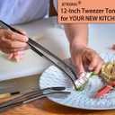 JETKONG 2 Pcs 12'' Curved Kitchen Tweezers Stainless Steel Long Tweezer Tongs Professional Chef Tweezers for Cooking, Grilling and BBQ (Black)