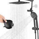 12" x 8" Rectangle High Pressure Rainfall Shower Head with Handheld Combo, 9 Setting Handheld Shower Head, Adjustable Height Shower Extension Arm and Slide Bar for Easy Reach - Matte Black