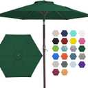 JEAREY 7.5FT Patio Umbrella Outdoor Market Umbrella with 6 Sturdy Ribs, Push Button Tilt/Crank Table Umbrella for Garden, Deck, Backyard and Pool, Dark Green