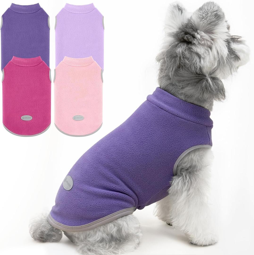XPUDAC 4 Pieces Fleece Dog Sweaters Vest Winter Warm Dog Clothes for Small Medium Large Dogs Girl Soft Pullover Doggie Sweatshirt Puppy Cold Weather Jacket, 510-vest-M (Medium(Chest-15.7"), Pink, Rose, Purple)