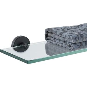 JQK Bathroom Glass Shelf Black, Tempered Glass Shower Storage 24 by 5 inches, 304 Stainless Steel Matte Black Wall Mount, TGS101L24-PB