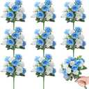Zeyune 8 Pack 12 Inch Blue and White Roses Artificial Flowers with Long Stem 80 Head Fake Blue Rose Silk Flowers for Wedding Bridal Bouquet Baby Shower Table Centerpieces