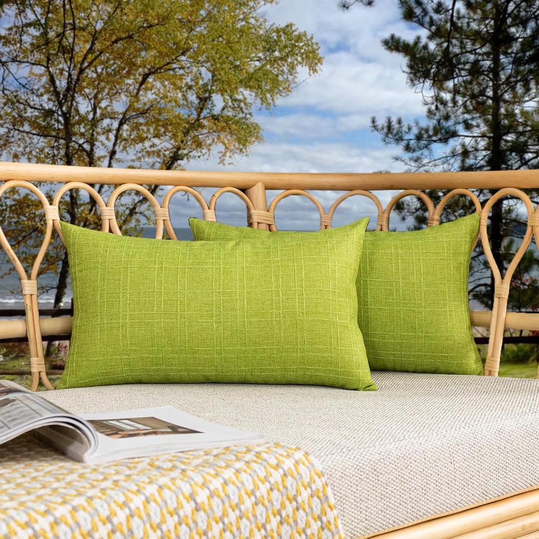 Kevin Textile Pack of 2 Outdoor Waterproof Throw Pillow Covers Spring Decorative Square Outdoor Checkered Pillows Cushion Case Patio Pillows for Couch 12x20 inches 30x50 cm Green