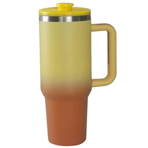 40 ounce glass with handle and straw lid, vacuum insulated travel coffee cup, stainless steel insulated cup, suitable for beverages, leak proof Yellow ombre