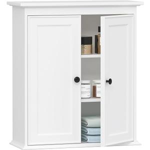 Spirich Bathroom Wall Cabinet, White Medicine Cabinet with 2 Doors
2 Adjustable Shelves, Recessed Double Doors & Black Knobs, Compact Wall Storage for Bathroom, Kitchen & Laundry Room