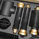 8 in 1 Blow Dryer Brush, Hot Air Styler with Detachable Blow Dryer, Hair Dryer Brush & Volumizer, Air Wrap Hair Styler Multi Styler Set  Curl, Dry, Straighten, Smooth, 3 Heat Settings (Black and Gold)