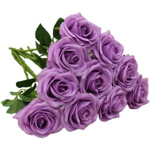 Artificial Rose 10pcs Open Flower Bouquet Faux Rose Stems for Wedding Arrangement, Bridal Bouquet, Centerpiece, Fake Faux Silk Flowers (Lilac)
