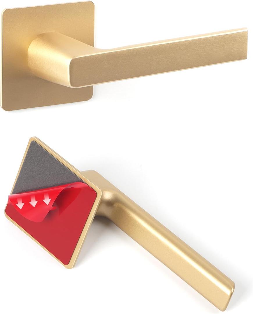 2 Pack Stick on Door Handles 6 inch Adhesive Cabinet Handles Gold Self Adhesive Room Door Handles Cabinet Drawer Knobs for Barn Door Window Shower Sliding Garage Door Glass Pulls