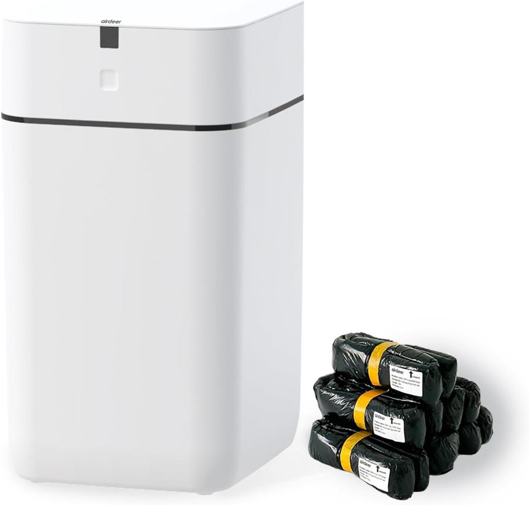 Airdeer Automatic Trash Can, 4 Gallon Self Sealing and Self-Changing Smart Trash Can, Motion Sensor, Touchless Garbage can with lid for Kitchen Bathroom Bedroom, 6 Refill Rings(A1, Black Line)
