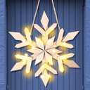 Glooglitter Snowflake Wooden Door Sign with LED Light Winter Lighted Snowflake Wreath for Front Door Wall Porch Light up Flake Hanger for Winter Xmas Indoor Outdoor Window Decoration (Classic)