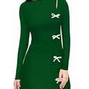 XXTAXN Women's Fall Long Sleeves Boat Neck Elegant Bow Y2k A Line Mini Dress Green