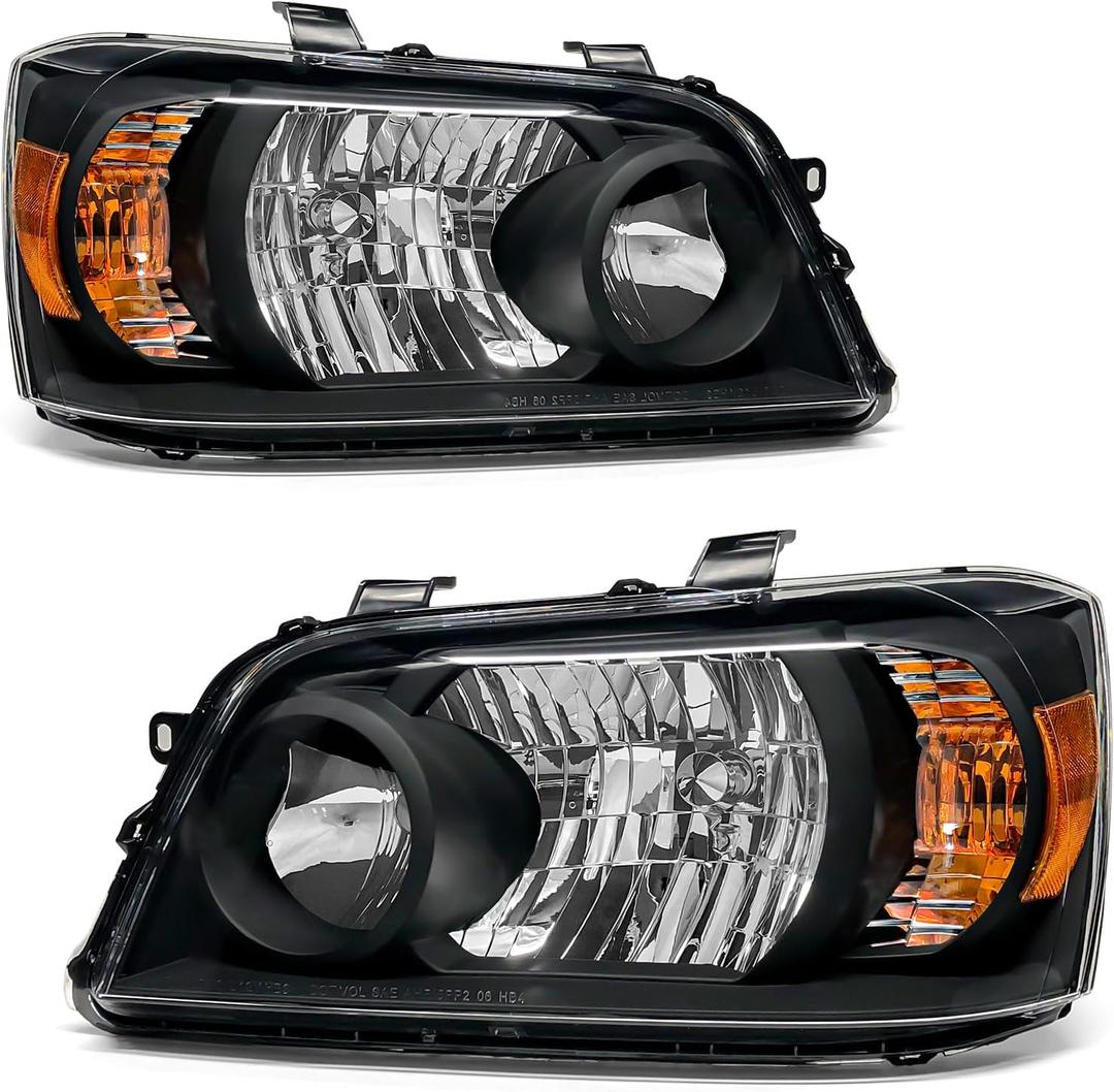Headlight Compatible with Toyota Highlander 2004 2005 2006 2007 Headlight Black Housing Amber Reflector Headlamp Replacement Pair Left and RightW/O Bulbs
