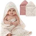 Blissful Diary Muslin Baby Hooded Towel 2 Pack, Soft & Absorbent Bath Towel for Baby Girls, Infant Gift, Newborn Essentials, Pink Floral & Light Pink
