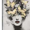 Gold Butterfly Woman Wall Art Black and White Female Wall Decor Modern Grey Aesthetic Canvas Pictures Paintings Prints Artwork Framed Decorations For Beauty Salon Spa Bathroom Bedroom Living Room Office Gifts 16" x 24"