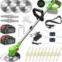 Electric Weed Wacker Cordless, 3-in-1 Weed Eater Battery Powered with 4 Types Blades and 2 x 4.0Ah Batteries, 21V Brush Cutter, for Lawn, Yard and Bush Trimming (Green)