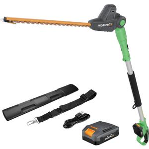 WORKPROX 20V Cordless Pole Hedge Trimmer, 9.2-Feet Reach, 11 Rotating Head, Electric Hedge Trimmer with Extension Pole, Great for Shrubs, Bushes, 2.0Ah Battery & Charging Cable Included