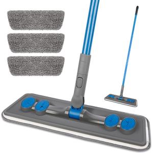 Microfibre Floor Mop for Cleaning Floors, Flat Mop for Laminate Wooden Vinyl Tile, Dust Wet Dry Use for Kitchen Bathroom Wall Cleaning with 3 Washable Chenille Pads