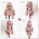 Pink Wigs for Women Long Wavy Wigs with White Highlight 28 inch Middle Part Curly Wig Natural Looking Synthetic Wigs Thick Soft Long Pink Wig Hair Replacement Wigs for Daily Party Costume Use