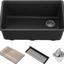 KRAUS Bellucci 30” in. Undermount Workstation Granite Kitchen Sink in Metallic Black with Accessories, KGUW2-30MBL, 29 Inch