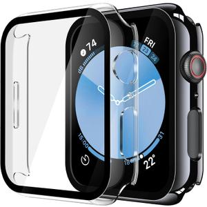 Misxi 2 Pack Tempered Glass Case Compatible for Apple Watch SE 3 (2025) SE 2 SE Series 6 Series 5 Series 4 40mm, Hard PC Screen Protector Protection Ultra-Thin Cover for iWatch, 1 Jet Black + 1 Transparent