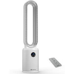 Comfort Zone 40-Inch Bladeless Tower Fan for Bedroom – Quiet Standing Fan with Remote Control, 9H Timer & Wide Area Oscillation – Turbocharged Airflow & Digital LED Display – White/Silver
