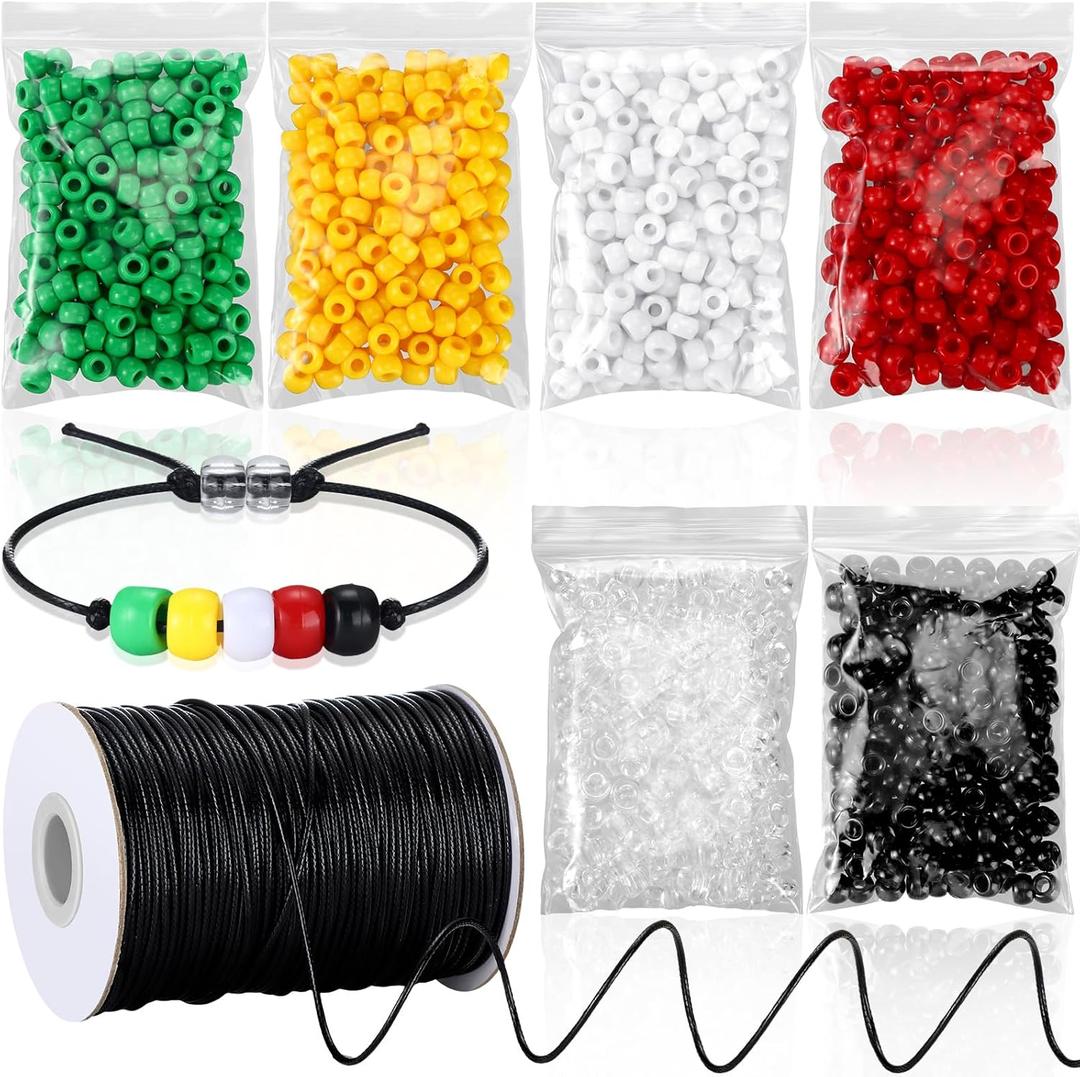 XunYee 1200 Pcs Plan of Salvation Bracelet Bead Bulk DIY Wordless Faith Wristband Clear Red Black Green Yellow White Beads with 100 Yards Waxed Cotton Thread Cord Christian Bible Teaching Craft Kits