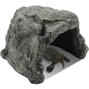 IBWell 7.1 Inch Reptile Hides Resin Tortoise Hideout for Hiding and Basking Aquarium Rock Caves for Snake Bearded Dragon Fish Lizard (Medium, Green)