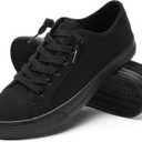 Women Canvas Sneaker Slip On Non Slip Casual Shoes Lace Up Canvas Low Top White Shoes Loafers for Women Fashion Black Sneaker (Black), size 11