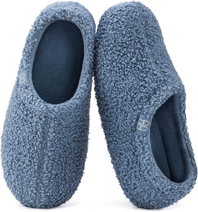 HomeTop Women's Fuzzy Curly Fur Memory Foam Loafer Slippers with Polar Fleece Lining, 7.5