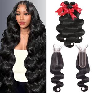 12A Body Wave Bundles with 2x6 Closure Human Hair 12 14 16+10 Inch Brazilian Virgin Body Wave Human Hair Weave 3 Bundles with 2x6 HD Lace Closure