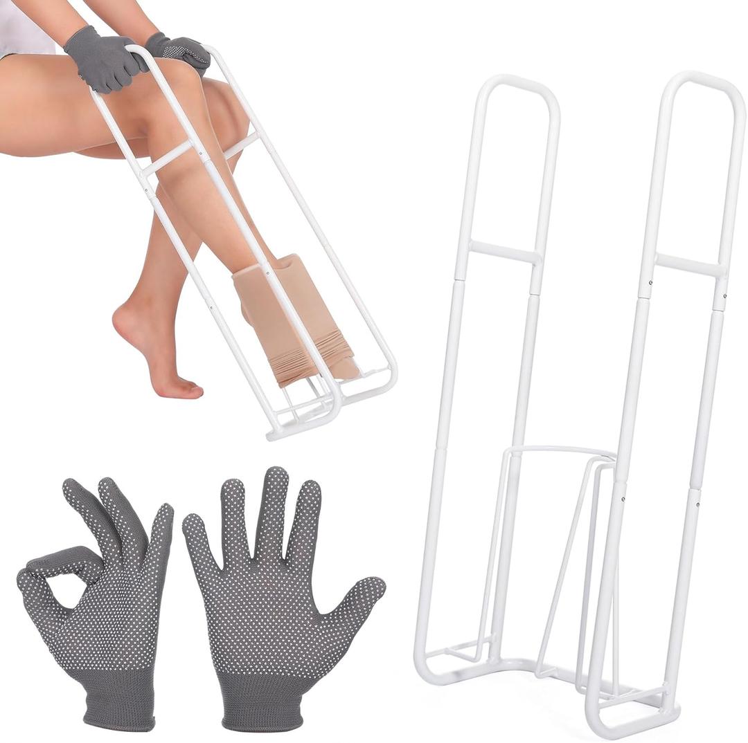 Upgraded Extra-Large Compression Sock Aid Device - Sock Aids for Compression Stocking - Helper Device for Putting on Hosiery - 14 in or More (White)