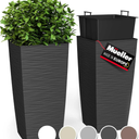 Mueller M-Resin Heavy Duty Tall Planter, Indoor/Outdoor Grande Plant, Tree, Flower Pot, 2-Piece Set, 18”, Modern Design, Built-in Drainage, Dark Grey 1,8 Gallon