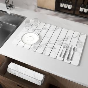 Stone Drying Mat for Kitchen Counter, White Fish Belly Stone Dish Drying Mat - Diatomaceous Earth Water Absorbing Drying Stone for Kitchen Counter Mat, Quick Dry Stone Mat Kitchen (24" x 16")