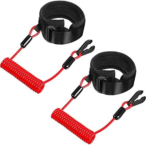 Frienda 2 Pieces Stop Kill Safety Lanyard Boat Engine Emergency Stop Switch Outboard Engine Switch Chlanyard Cord Replacement Emergency Cut Off Cord Safety(Red)