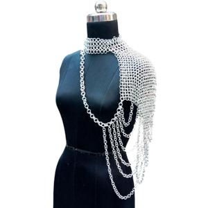 Medieval Aluminium Chainmail Shoulder Armor for Women Single Shoulder Pauldron Cape Lightweight 10mm 16 Gauge Butted Rings Cosplay, LARP & Renaissance Costume Accessory Women Top