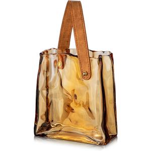 Glass Purse Vase for Flowers Amber Vases for Centerpieces Glass Bag Vase with Leather Handle Small Bag Vases for Decor Decorative Fish Bowl for Home Wedding Decor