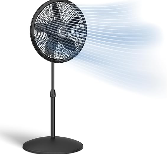Lasko Pedestal Fan, Oscillating Fan for Bedroom with Adjustable Height and 3 Cooling Speeds, Portable, 18", Black, 1827