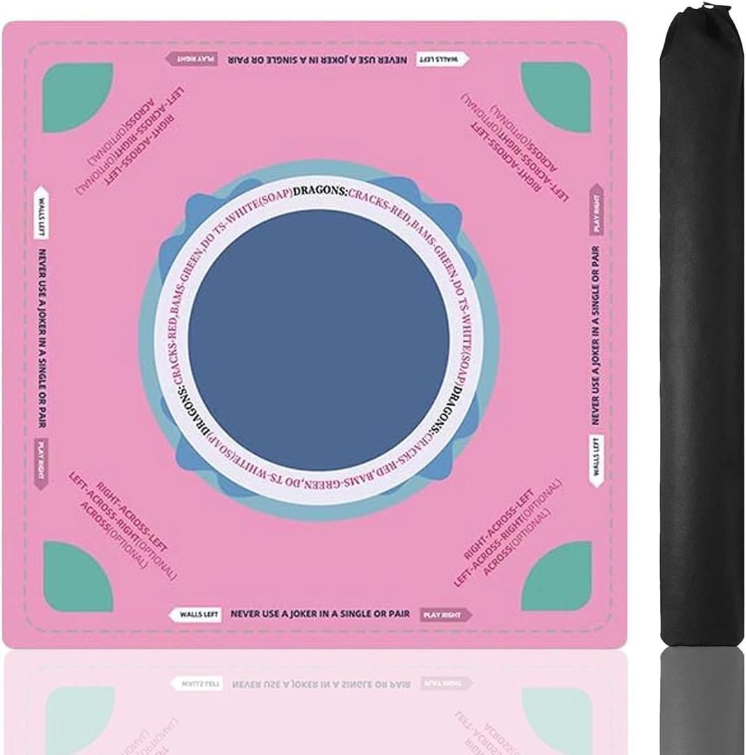Neoprene Mahjong Mat for Table(33"X33")-Non-Slip Noise Reducing American Mahjong Mat,Odorless, Free of PAHs Mahjong Table Mat for Beginners & Experts,Includes Carrying Bag(Pink)