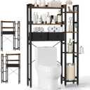 Over The Toilet Storage with 2 Drawers, 7 Tier Over Toilet Bathroom Organizer with Height Adjustable Shelves and Hooks, Space Saver Above Toilet, Black+Brown (31.69"W)